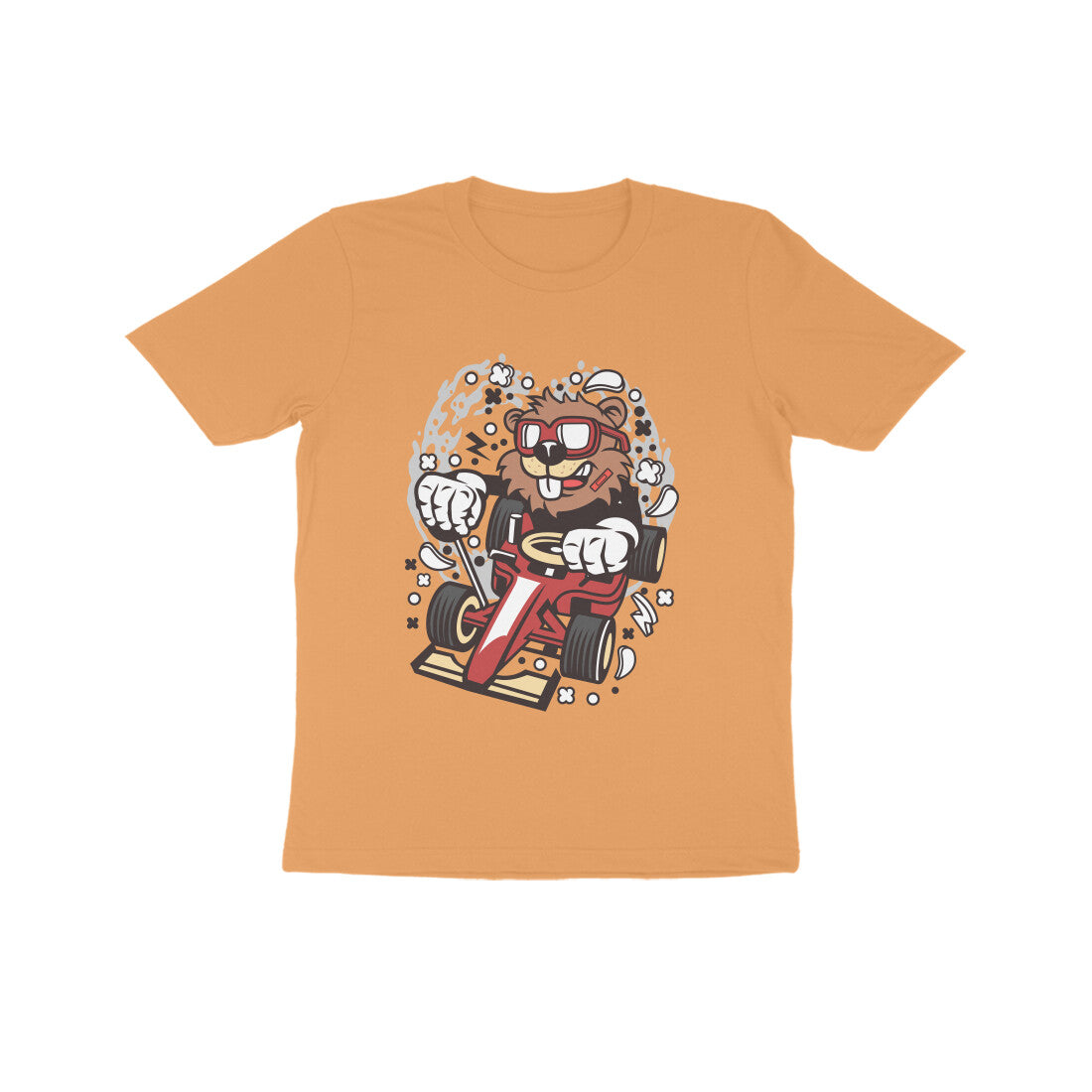 Kids' Half Sleeve Round Neck Tshirt β Red Racer Beaver puraidoprints
