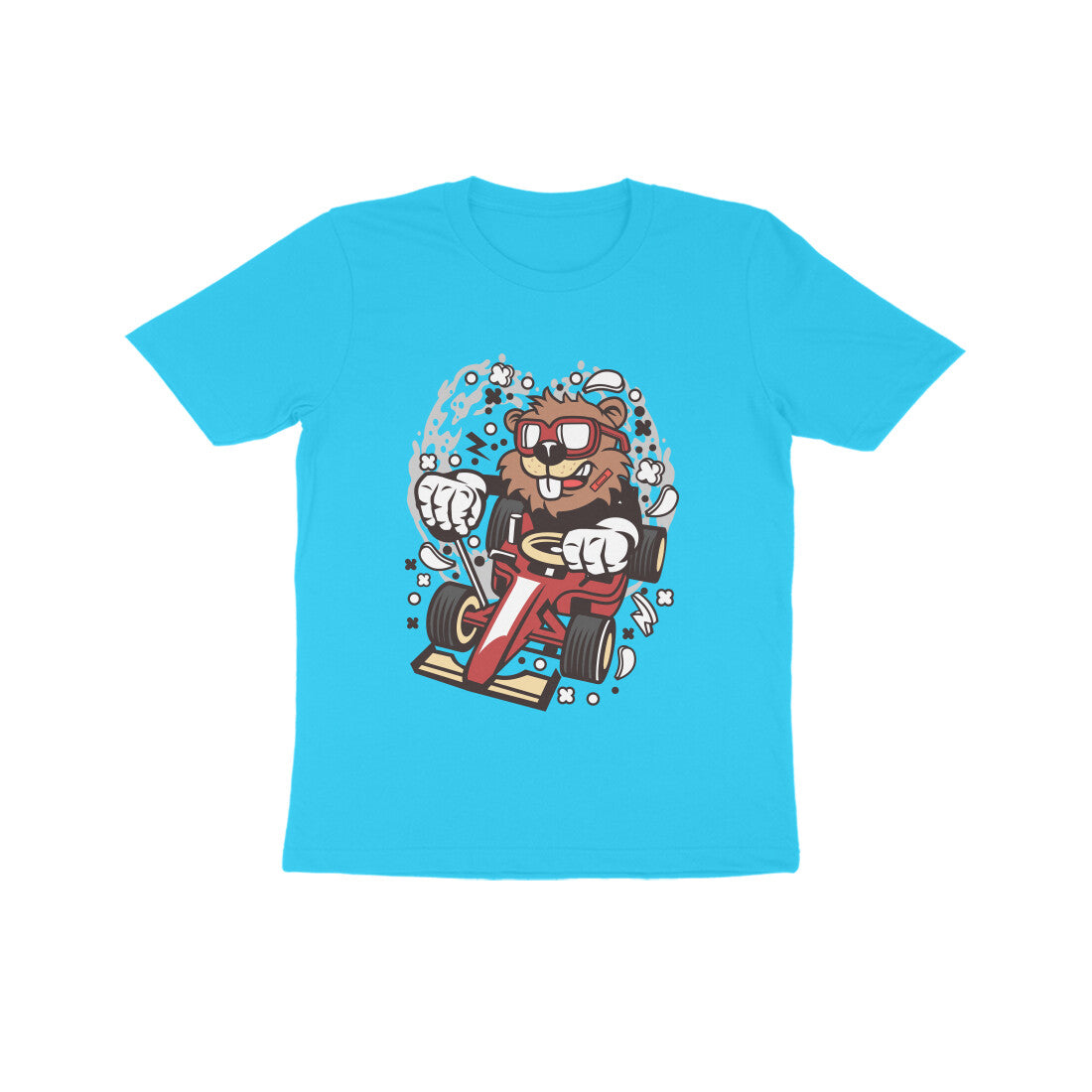 Kids' Half Sleeve Round Neck Tshirt β Red Racer Beaver puraidoprints