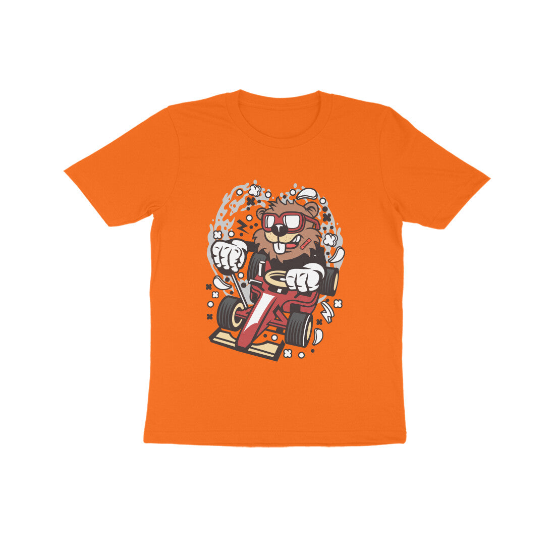 Kids' Half Sleeve Round Neck Tshirt β Red Racer Beaver puraidoprints