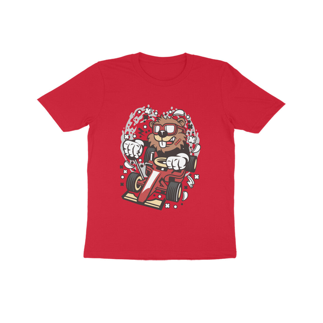 Kids' Half Sleeve Round Neck Tshirt β Red Racer Beaver puraidoprints