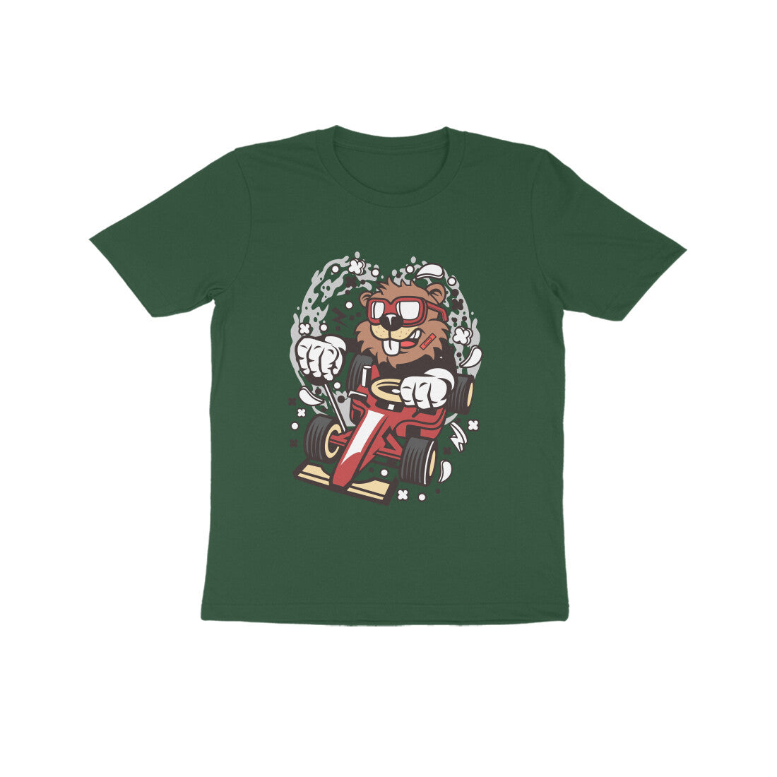 Kids' Half Sleeve Round Neck Tshirt β Red Racer Beaver puraidoprints