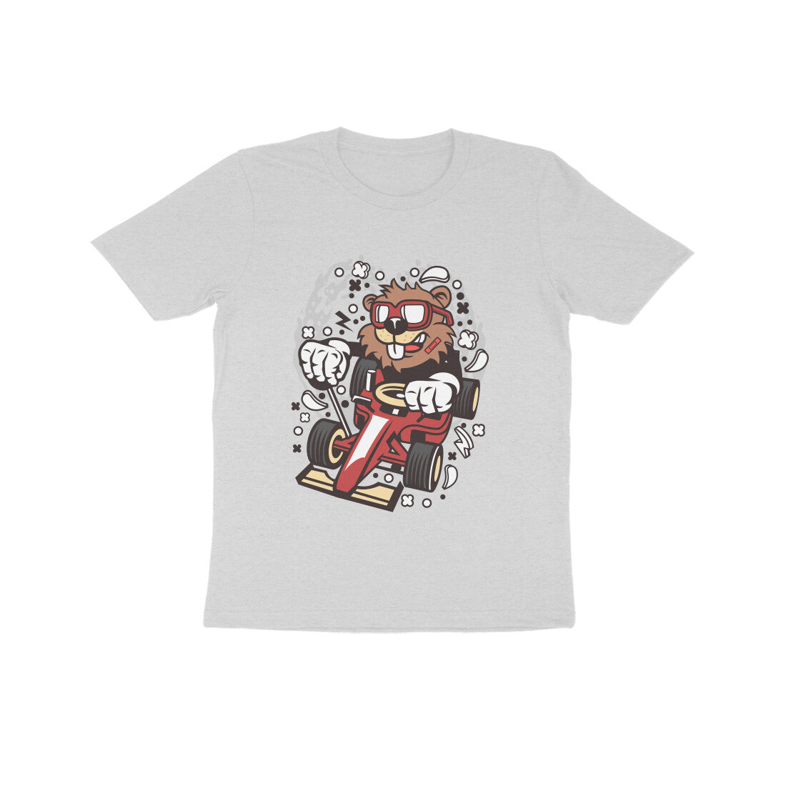 Kids' Half Sleeve Round Neck Tshirt β Red Racer Beaver puraidoprints