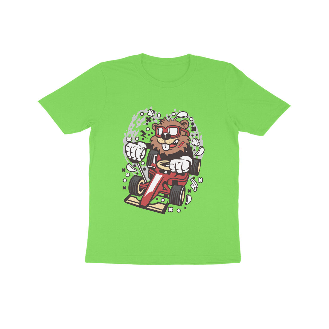 Kids' Half Sleeve Round Neck Tshirt β Red Racer Beaver puraidoprints