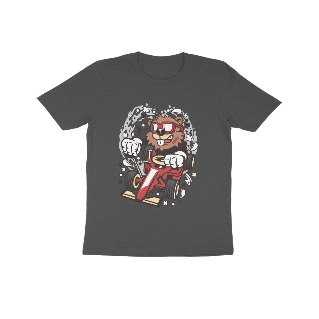 Kids' Half Sleeve Round Neck Tshirt β Red Racer Beaver puraidoprints
