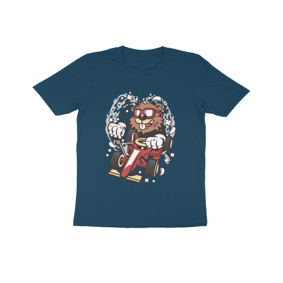 Kids' Half Sleeve Round Neck Tshirt β Red Racer Beaver puraidoprints