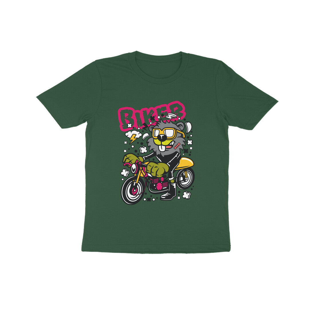 Kids' Half Sleeve Round Neck Tshirt β Yellow Biker Beaver puraidoprints
