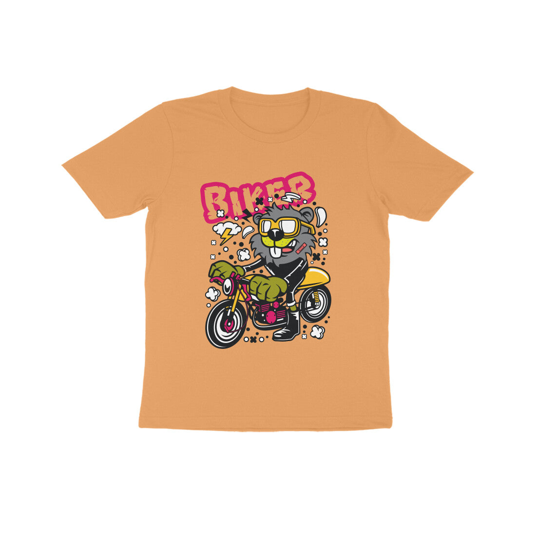 Kids' Half Sleeve Round Neck Tshirt β Yellow Biker Beaver puraidoprints