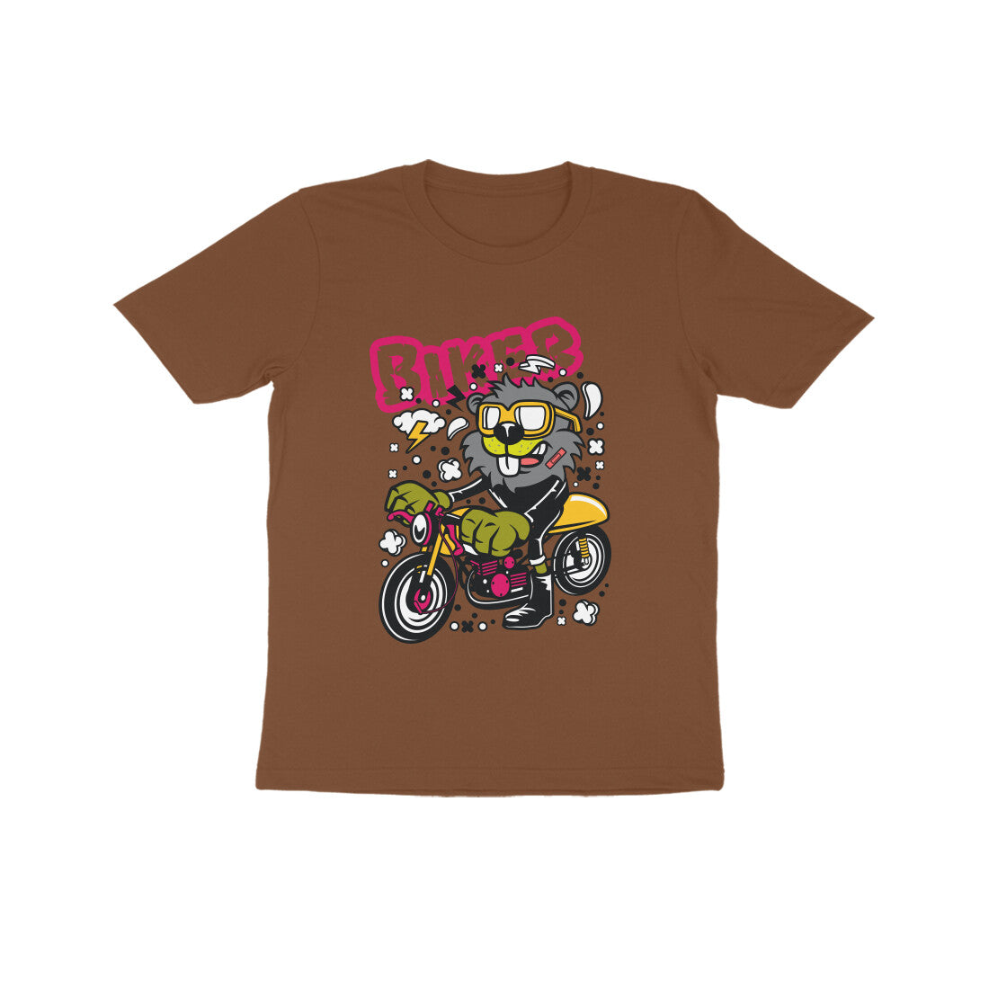 Kids' Half Sleeve Round Neck Tshirt β Yellow Biker Beaver puraidoprints