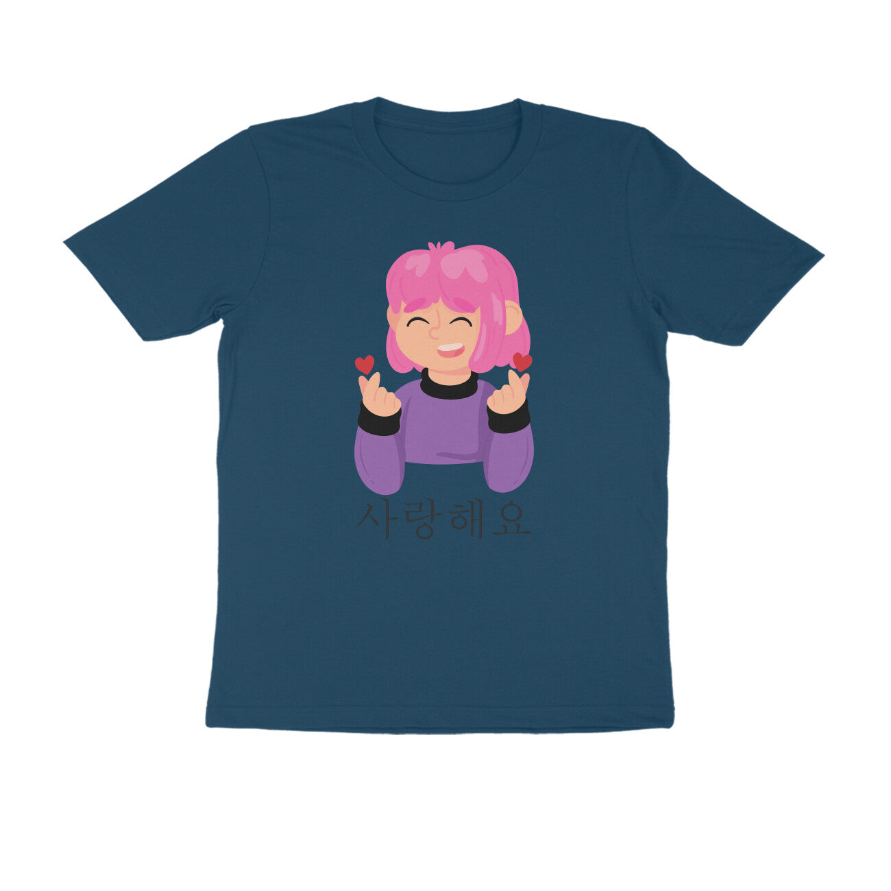 Half-Sleeve Round Neck T-Shirt β Korean β saranghaeyo - I love you 2