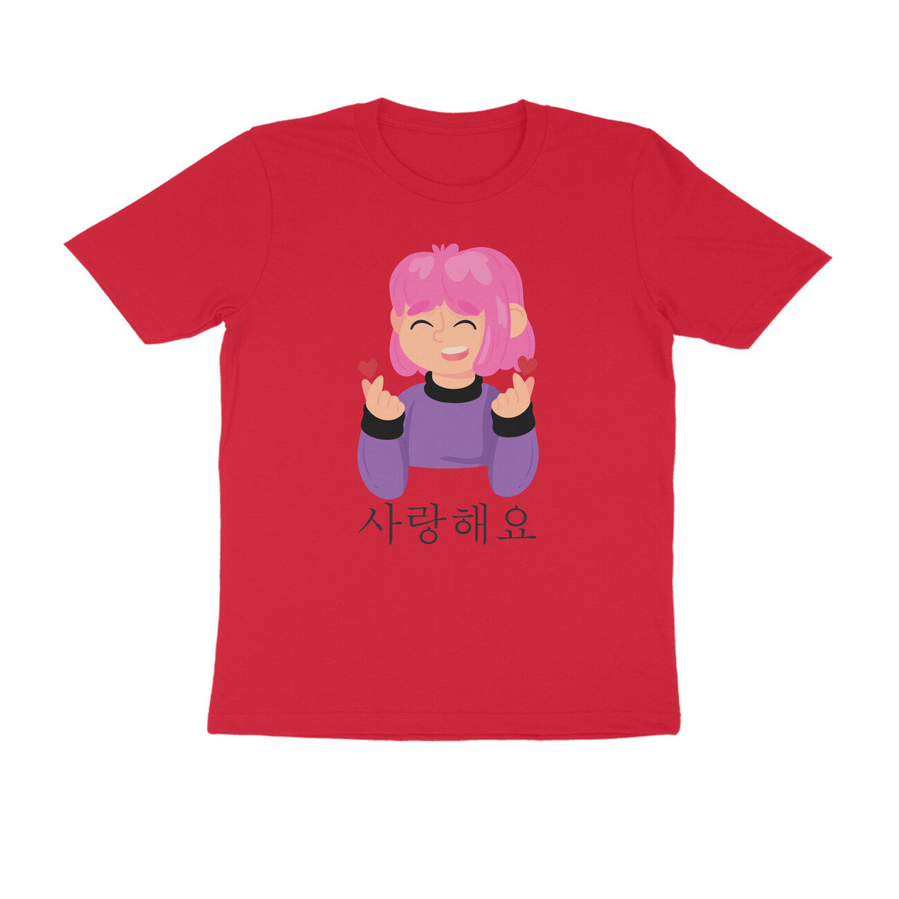 Half-Sleeve Round Neck T-Shirt β Korean β saranghaeyo - I love you 2