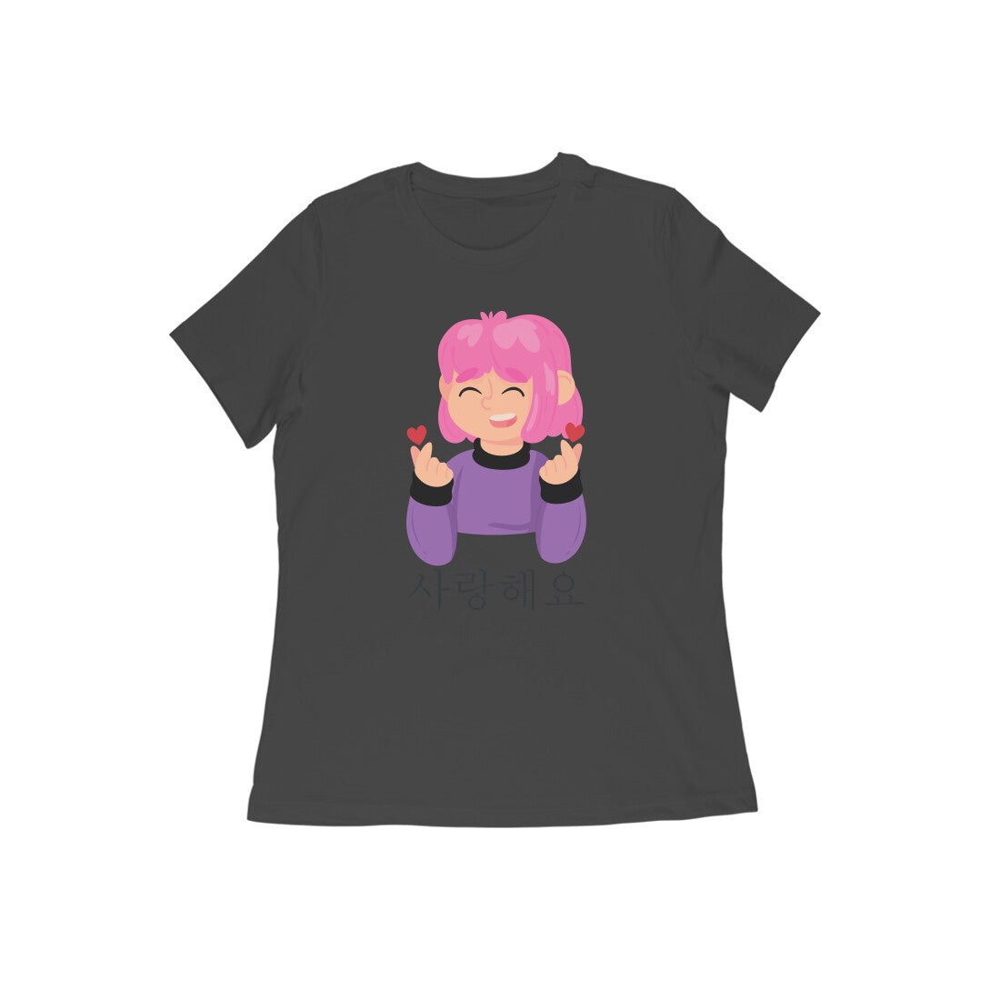 WOMEN'S ROUND NECK T-SHIRT - Korean β saranghaeyo - I love you 1