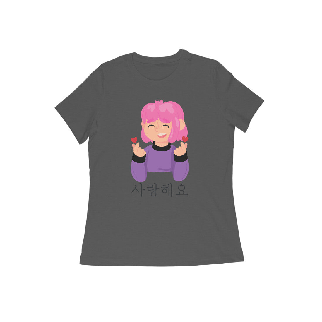 WOMEN'S ROUND NECK T-SHIRT - Korean β saranghaeyo - I love you 1