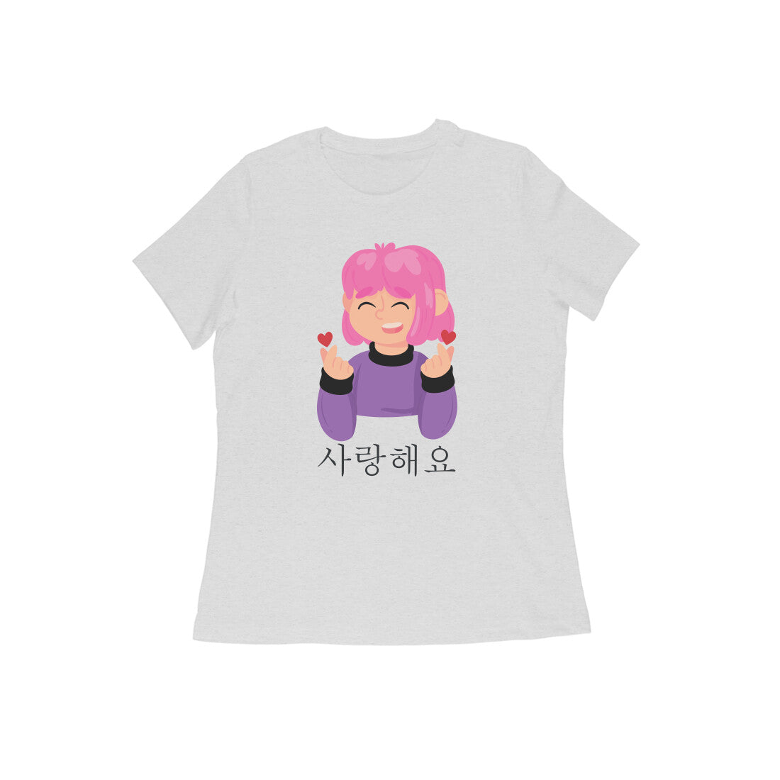 WOMEN'S ROUND NECK T-SHIRT - Korean β saranghaeyo - I love you 1