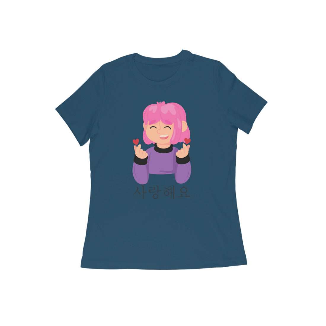 WOMEN'S ROUND NECK T-SHIRT - Korean β saranghaeyo - I love you 1