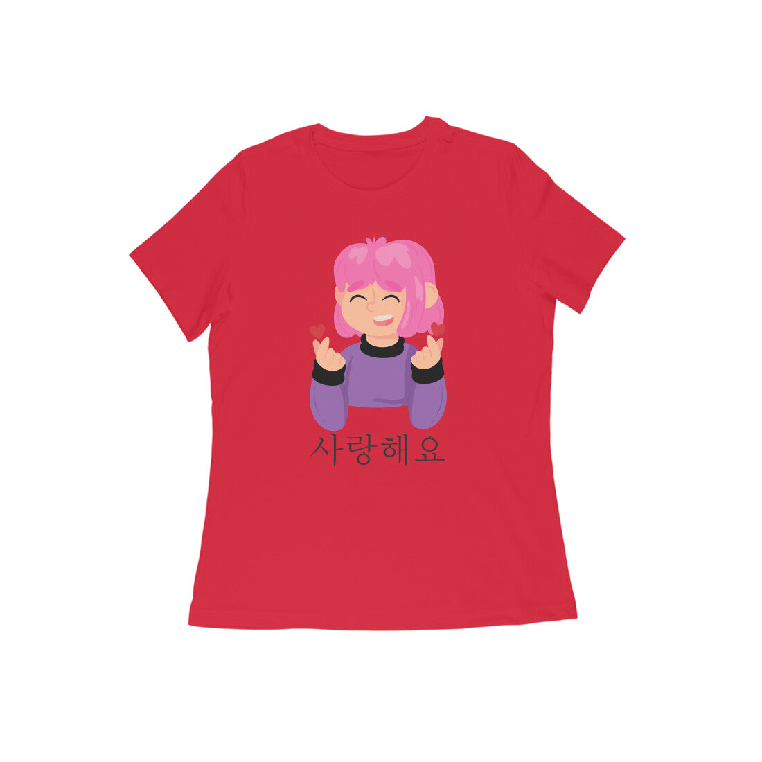 WOMEN'S ROUND NECK T-SHIRT - Korean β saranghaeyo - I love you 1