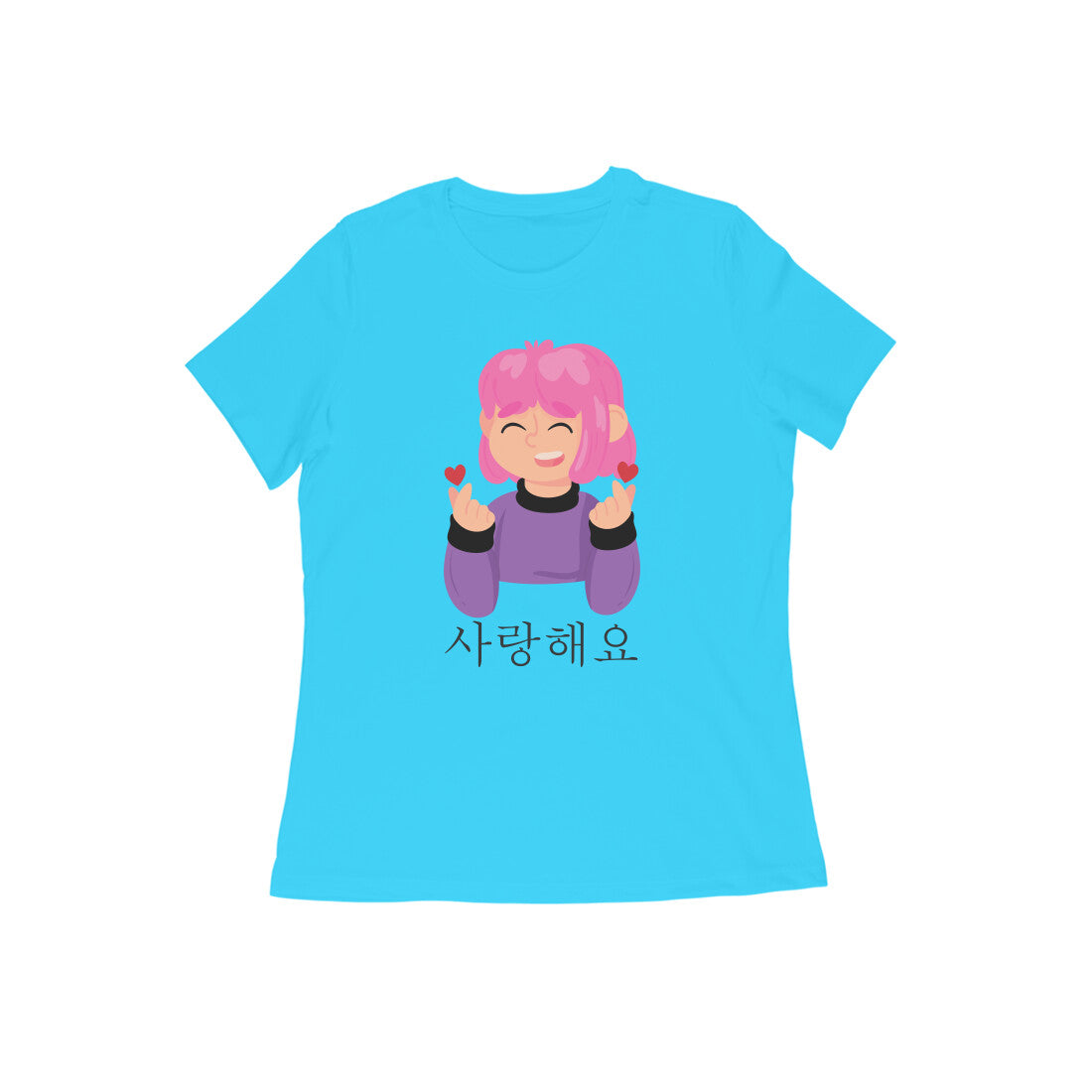 WOMEN'S ROUND NECK T-SHIRT - Korean β saranghaeyo - I love you 1