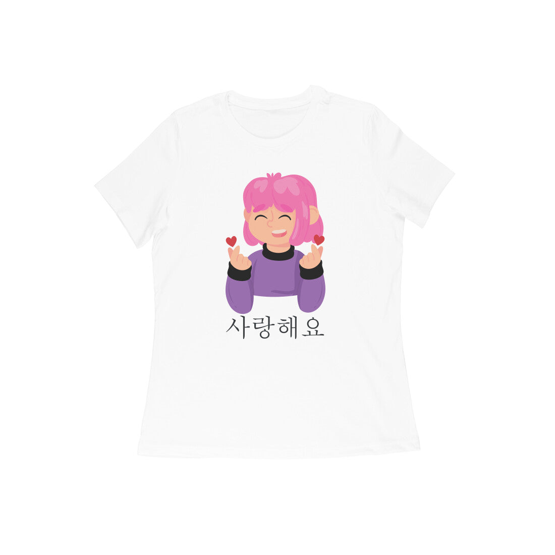 WOMEN'S ROUND NECK T-SHIRT - Korean β saranghaeyo - I love you 1