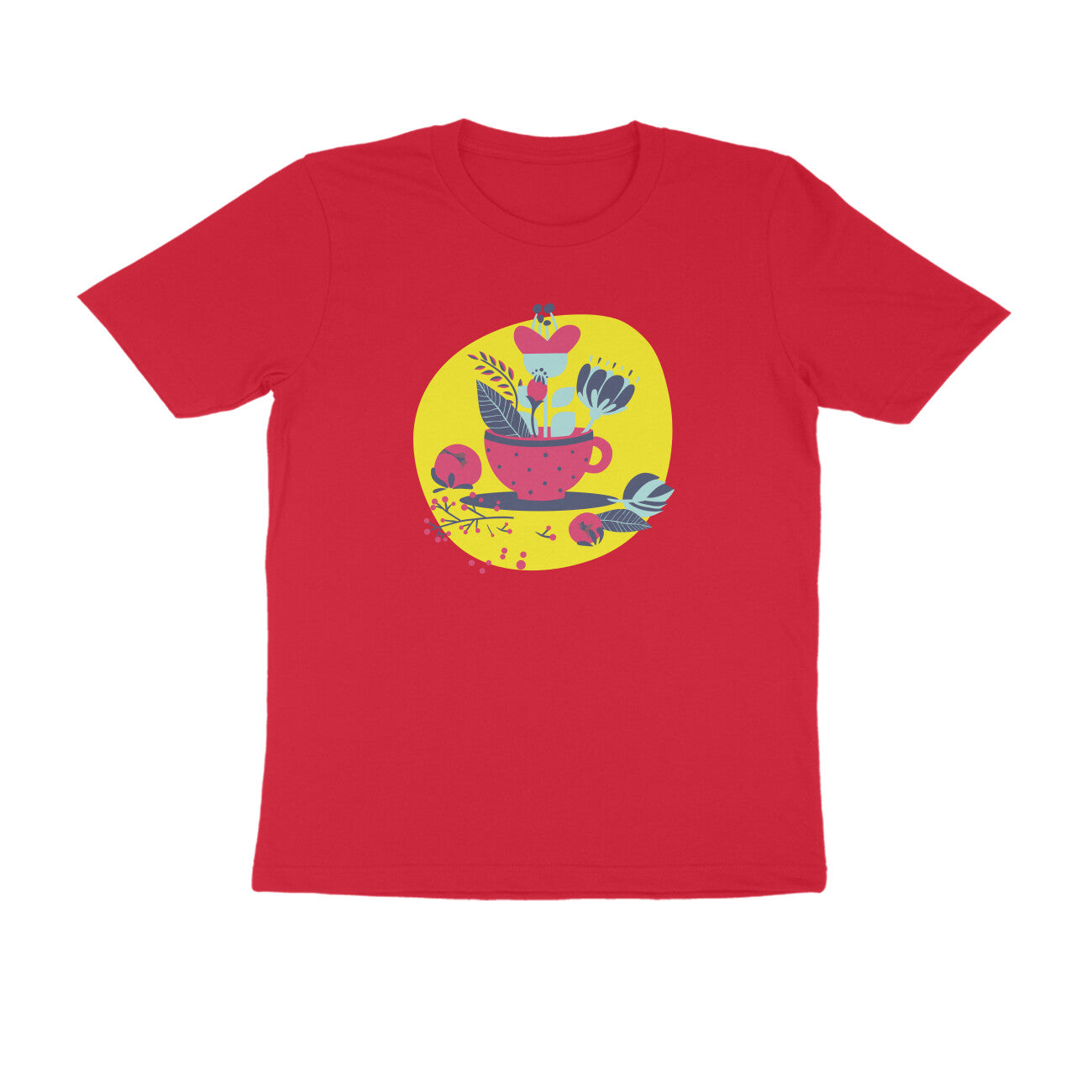 Half Sleeve Round Neck T-Shirt – flower pot puraidoprints