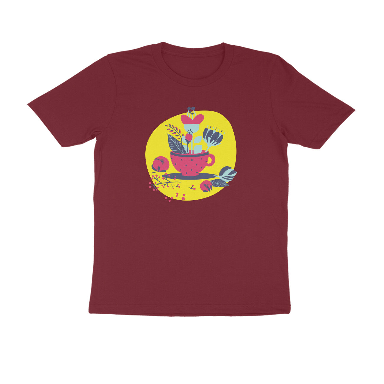 Half Sleeve Round Neck T-Shirt – flower pot puraidoprints