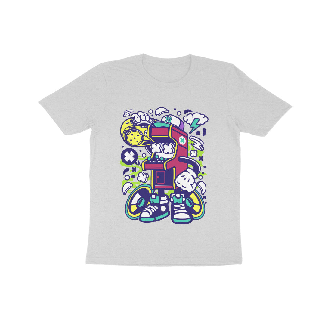 Kids' Half Sleeve Round Neck Tshirt - Arcade Game Boombox 2 puraidoprints