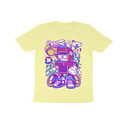 Kids' Half Sleeve Round Neck Tshirt - Arcade Game Boombox - Pink puraidoprints