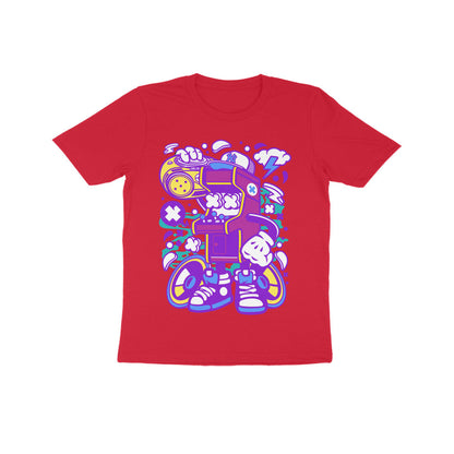 Kids' Half Sleeve Round Neck Tshirt - Arcade Game Boombox - Pink puraidoprints