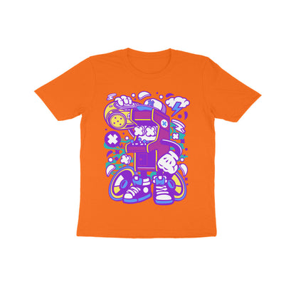 Kids' Half Sleeve Round Neck Tshirt - Arcade Game Boombox - Pink puraidoprints
