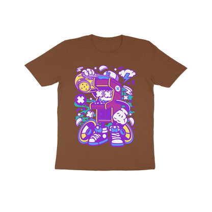 Kids' Half Sleeve Round Neck Tshirt - Arcade Game Boombox - Pink puraidoprints