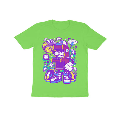 Kids' Half Sleeve Round Neck Tshirt - Arcade Game Boombox - Pink puraidoprints