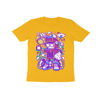 Kids' Half Sleeve Round Neck Tshirt - Arcade Game Boombox - Pink puraidoprints