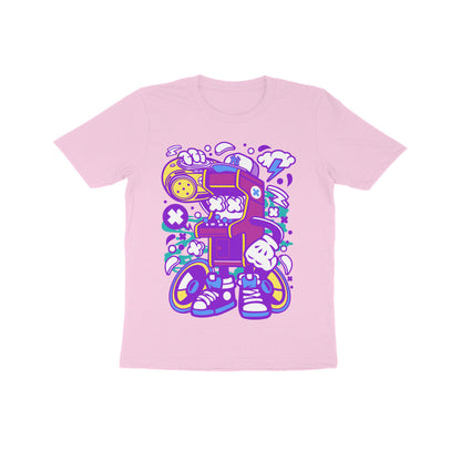 Kids' Half Sleeve Round Neck Tshirt - Arcade Game Boombox - Pink puraidoprints