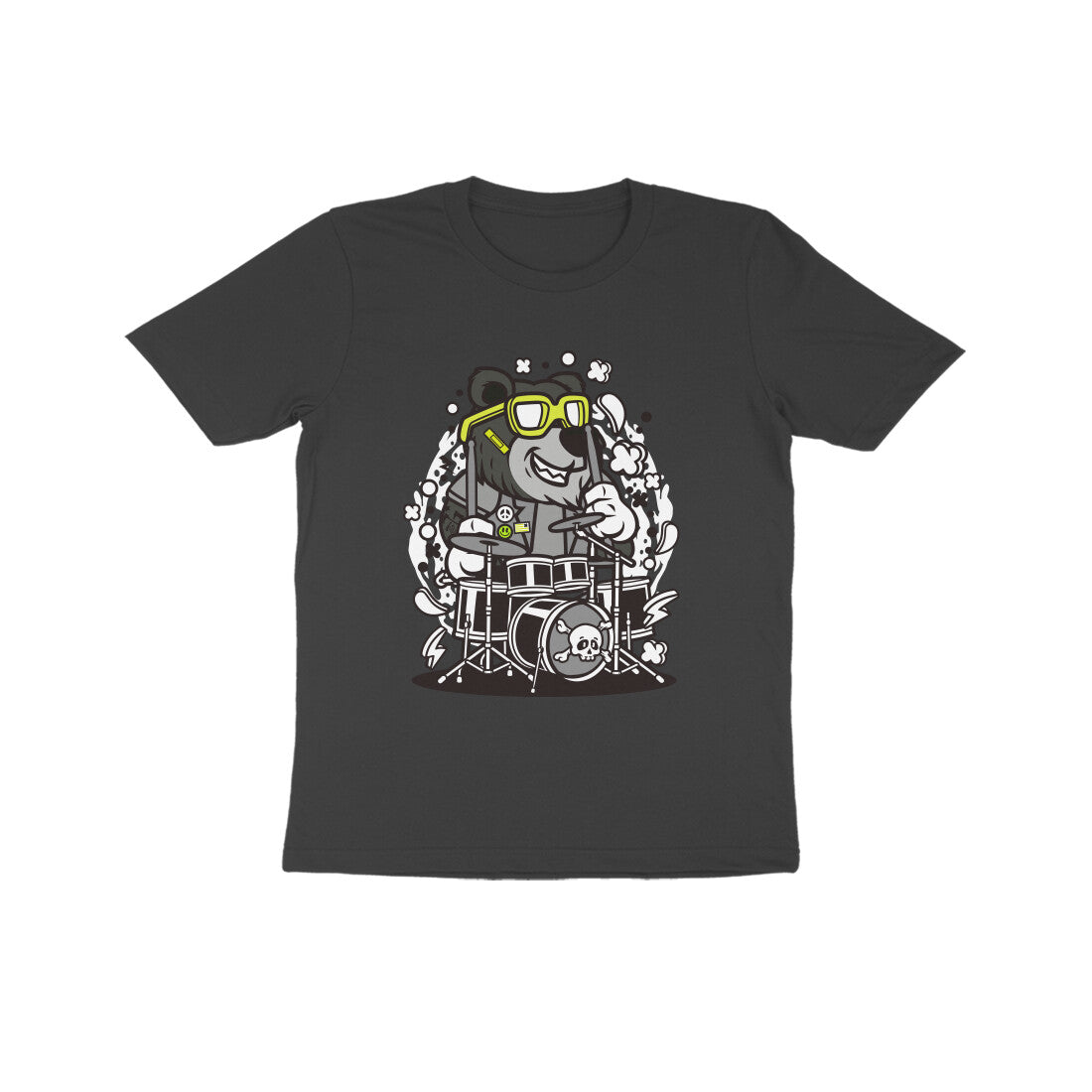 Kids' Half Sleeve Round Neck Tshirt – Black Bear Drummer puraidoprints