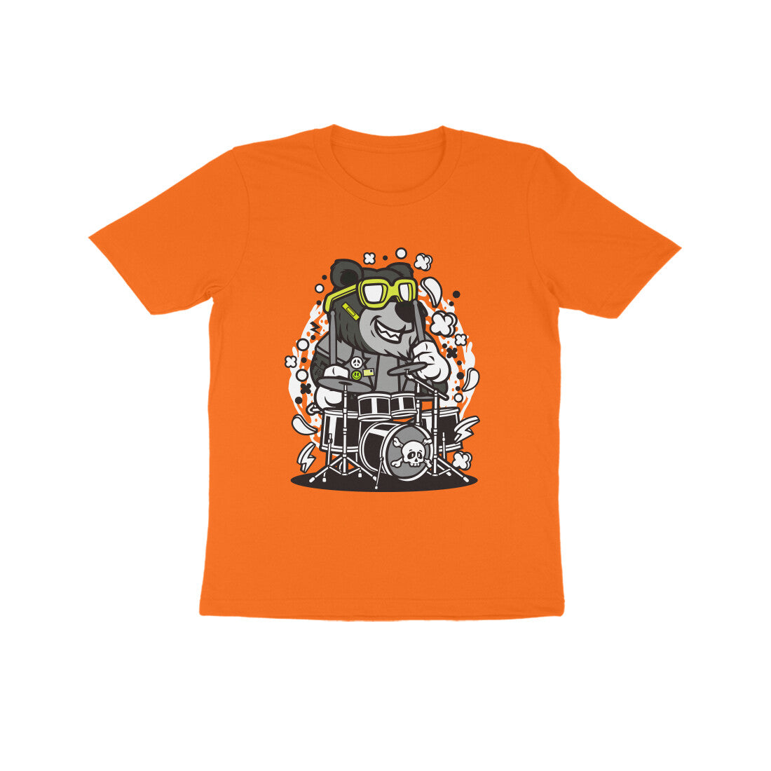 Kids' Half Sleeve Round Neck Tshirt – Black Bear Drummer puraidoprints