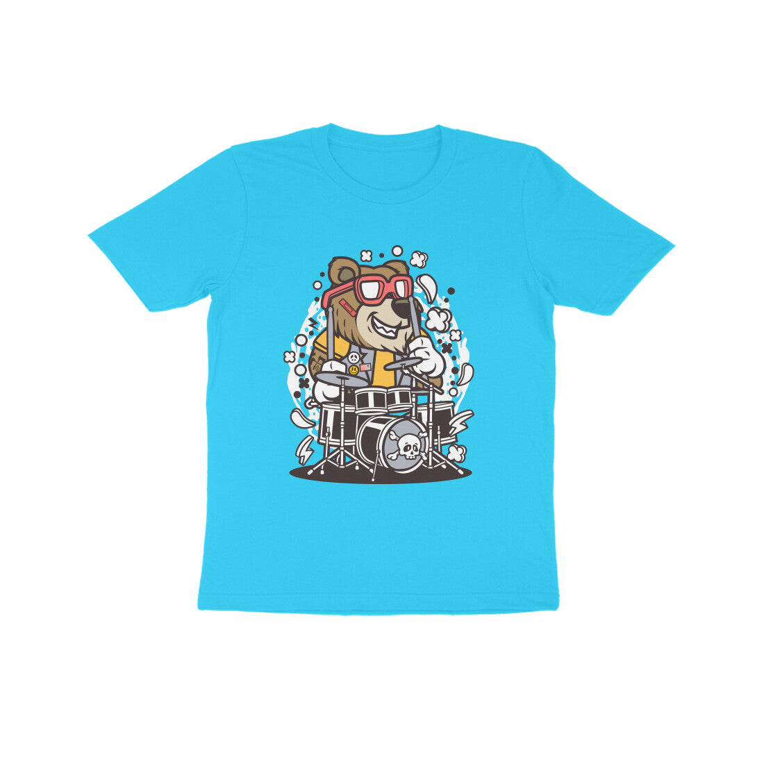 Kids' Half Sleeve Round Neck Tshirt – Brown Bear Drummer puraidoprints