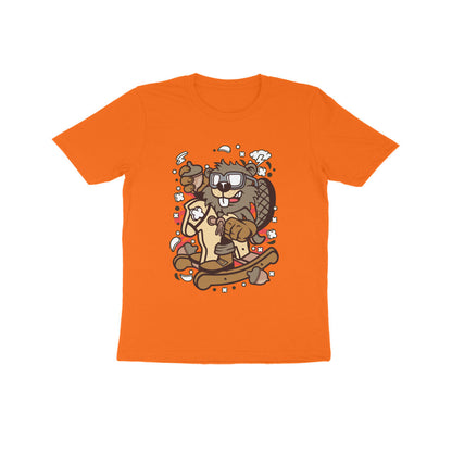 Kids' Half Sleeve Round Neck Tshirt – Brown Beaver Rocking Horse puraidoprints
