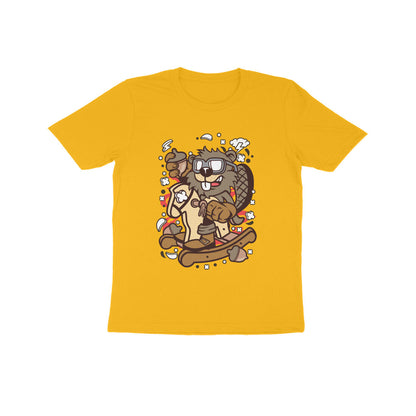 Kids' Half Sleeve Round Neck Tshirt – Brown Beaver Rocking Horse puraidoprints