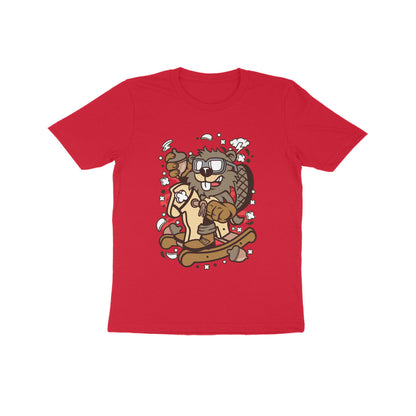 Kids' Half Sleeve Round Neck Tshirt – Brown Beaver Rocking Horse puraidoprints