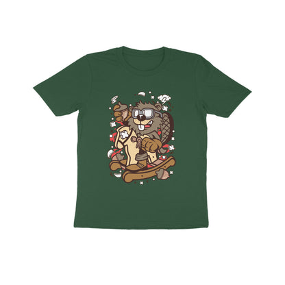 Kids' Half Sleeve Round Neck Tshirt – Brown Beaver Rocking Horse puraidoprints