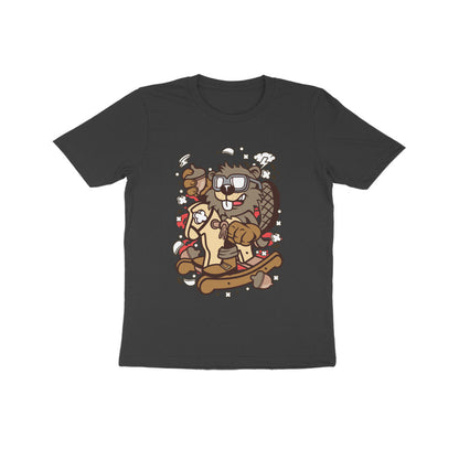 Kids' Half Sleeve Round Neck Tshirt – Brown Beaver Rocking Horse puraidoprints