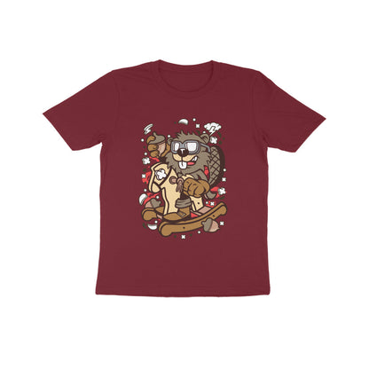 Kids' Half Sleeve Round Neck Tshirt – Brown Beaver Rocking Horse puraidoprints