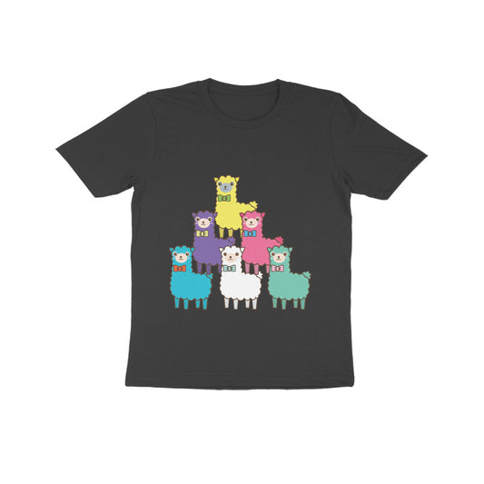 Kids' Half Sleeve Round Neck Tshirt – Colorful llama puraidoprints