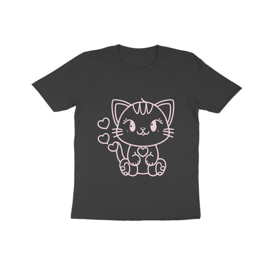 Kids' Half Sleeve Round Neck Tshirt – Cute Cat puraidoprints