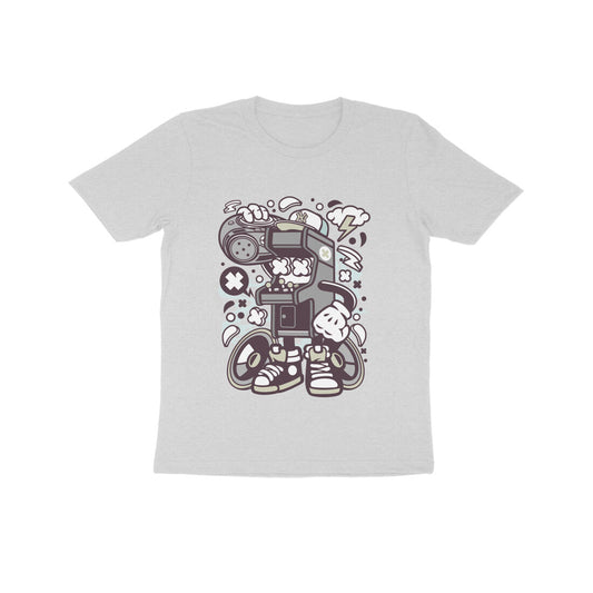 Kids' Half Sleeve Round Neck Tshirt – Gray Arcade Game Boombox puraidoprints