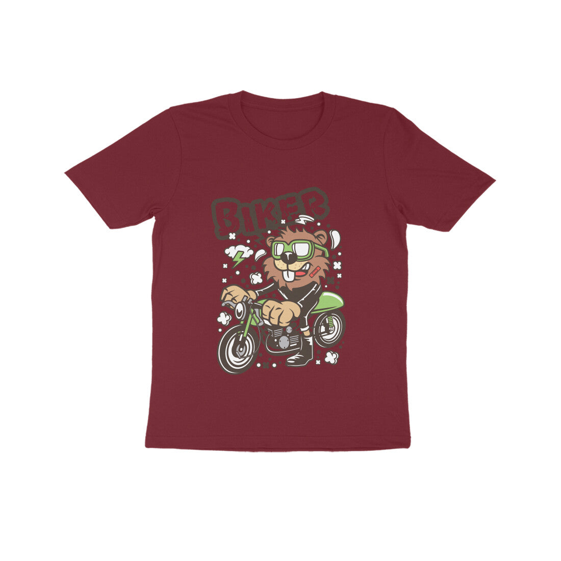 Kids' Half Sleeve Round Neck Tshirt – Green Biker Beaver puraidoprints