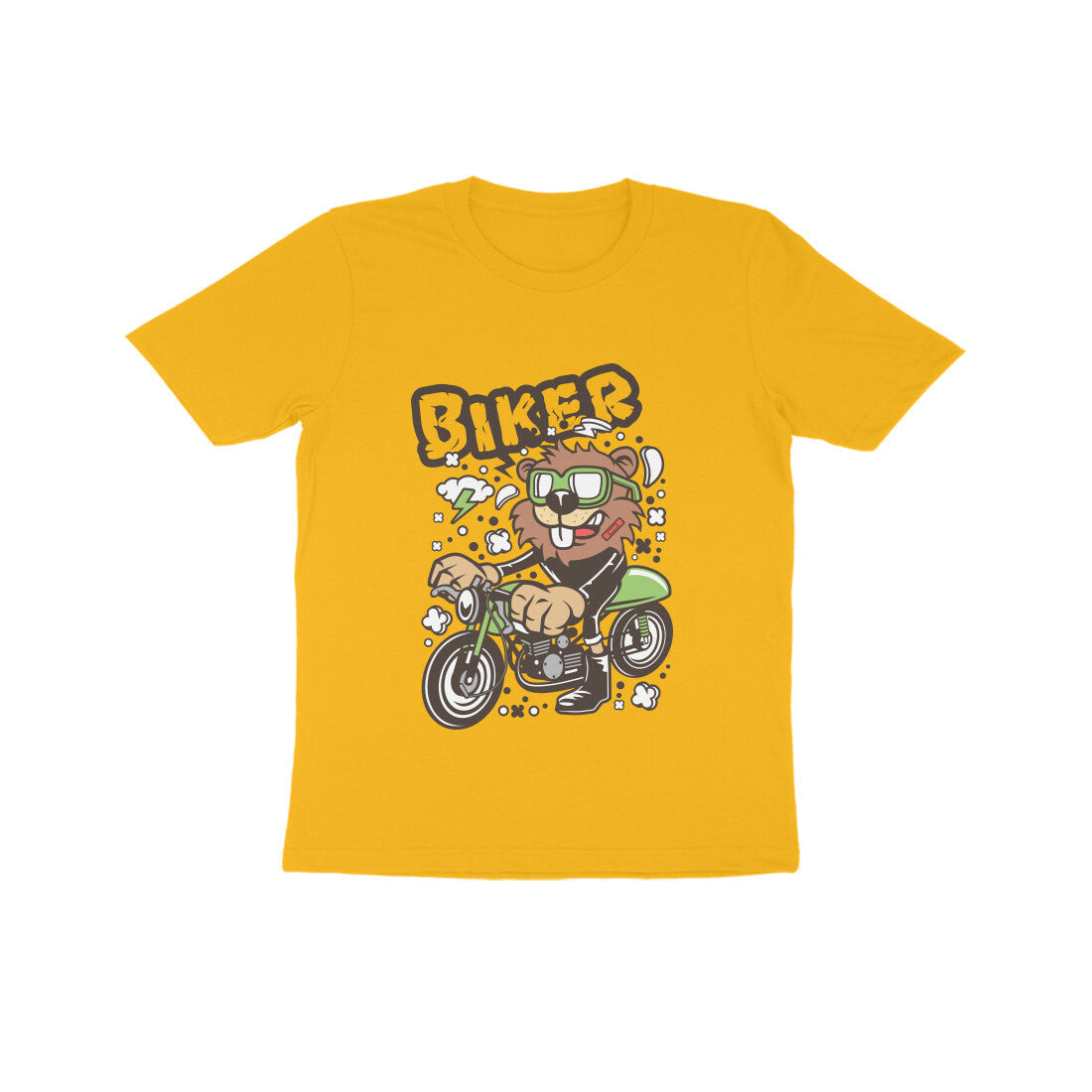 Kids' Half Sleeve Round Neck Tshirt – Green Biker Beaver puraidoprints