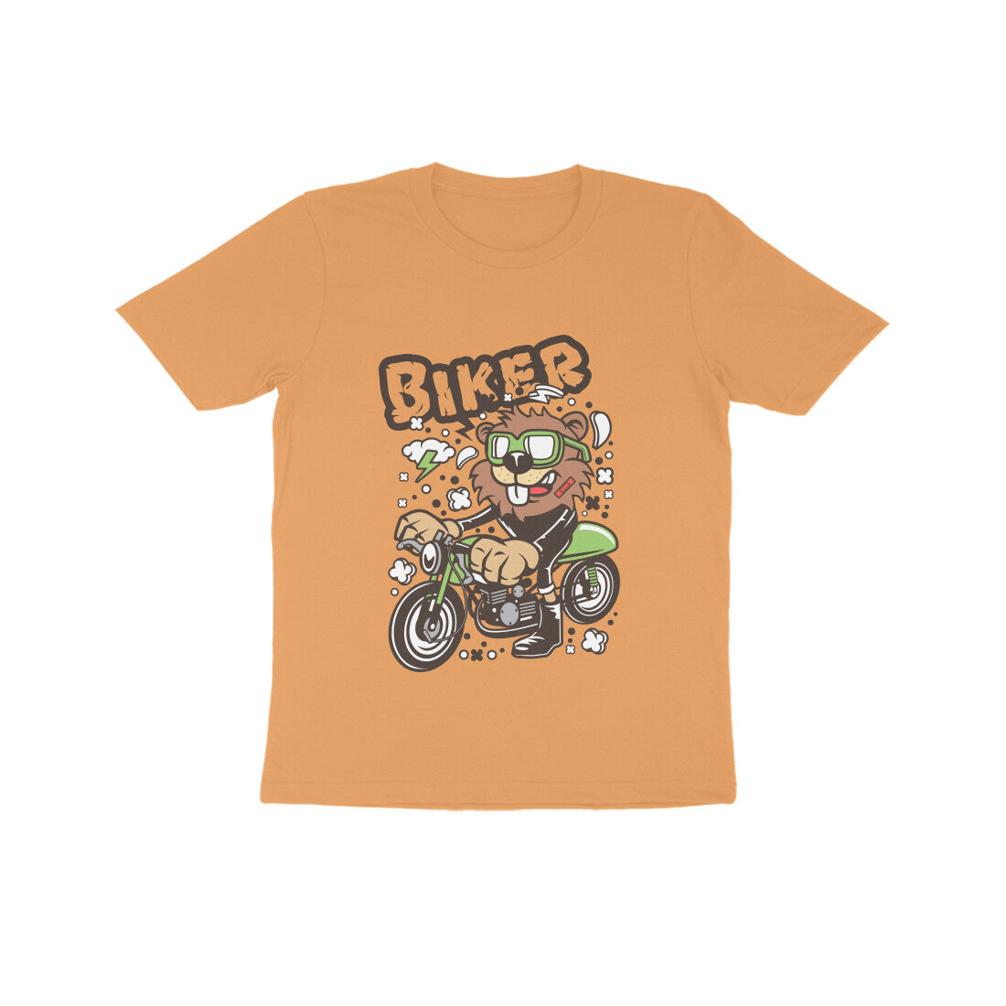 Kids' Half Sleeve Round Neck Tshirt – Green Biker Beaver puraidoprints
