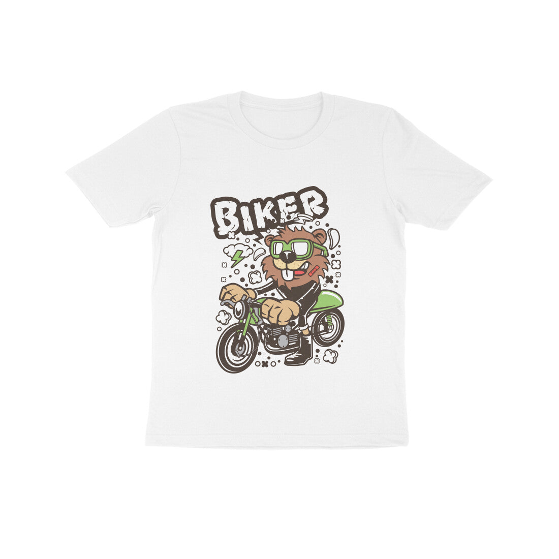 Kids' Half Sleeve Round Neck Tshirt – Green Biker Beaver puraidoprints