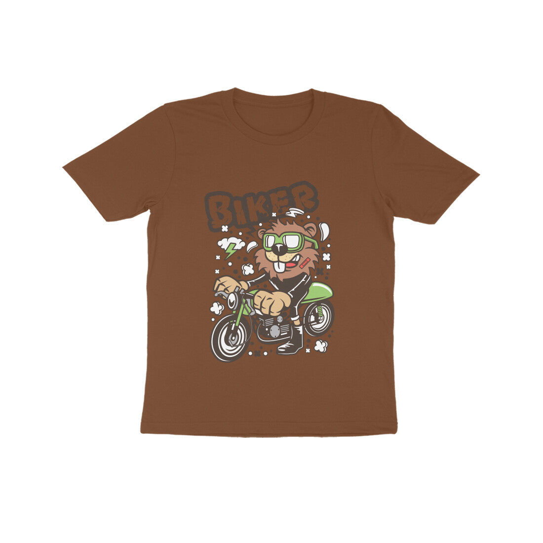 Kids' Half Sleeve Round Neck Tshirt – Green Biker Beaver puraidoprints