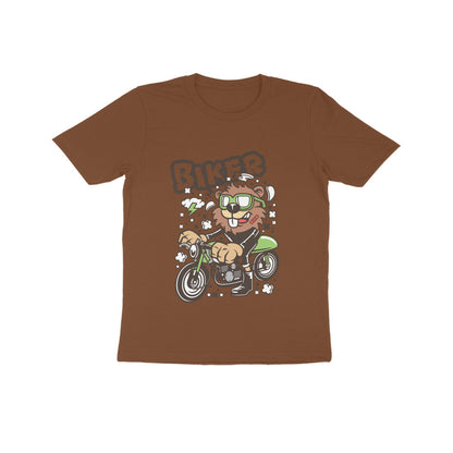 Kids' Half Sleeve Round Neck Tshirt – Green Biker Beaver puraidoprints