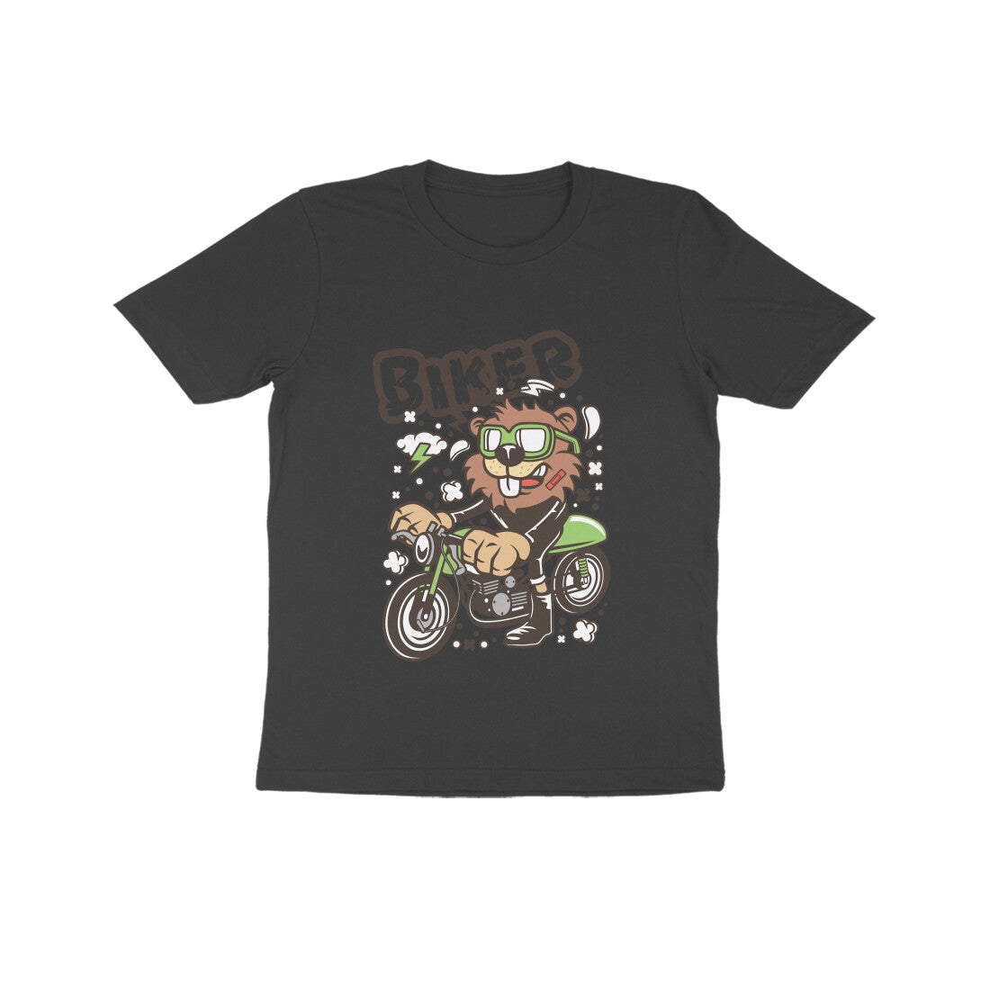 Kids' Half Sleeve Round Neck Tshirt – Green Biker Beaver puraidoprints